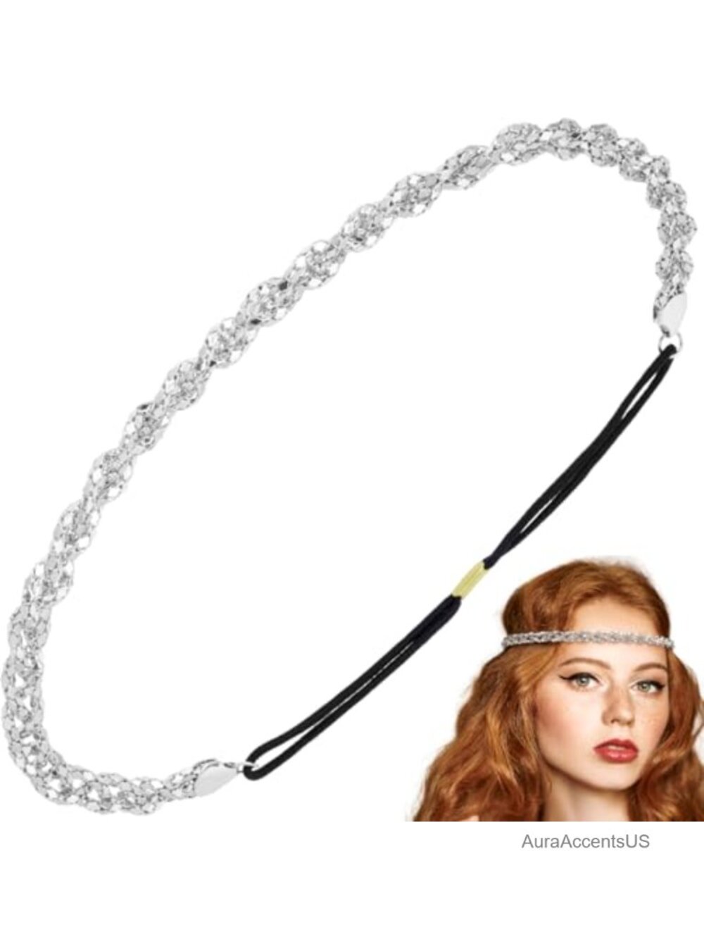 Sparkly Braided Iron Headpiece Adjustable Elastic Hair Accessory